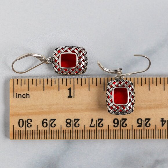 Recycled Vintage 1940s Red Beer Bottle Vintage Quilted Square Leverback Earrings - Picture 6 of 6